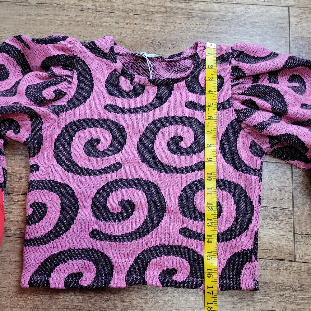 Zara Women's Jacquard Swirl Print Pullover Sweater Balloon Sleeves Pink Black S - Picture 8 of 10